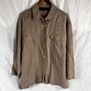 Classiques For Nordstrom Vintage 100 Linen Shirt Women XS Beige Oversized Blouse